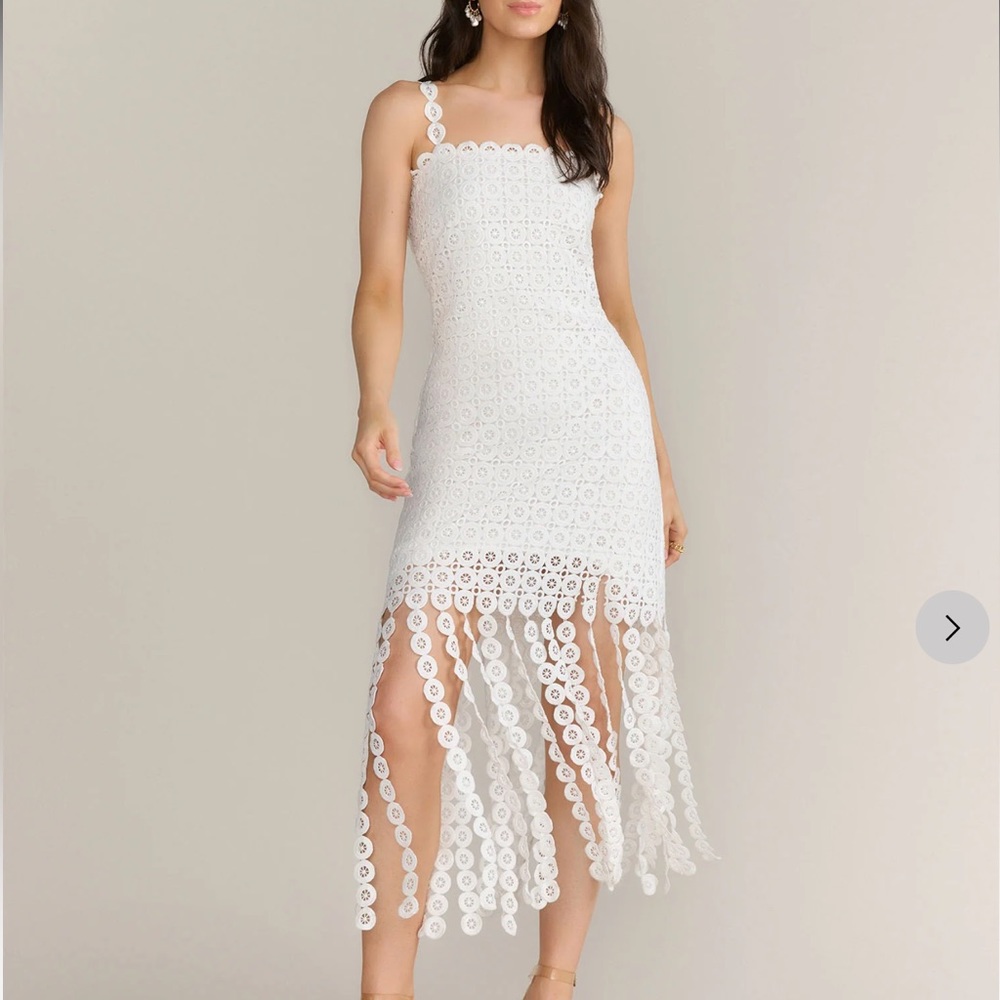 Just Me Square Neck Circle Lace Fringe Dress